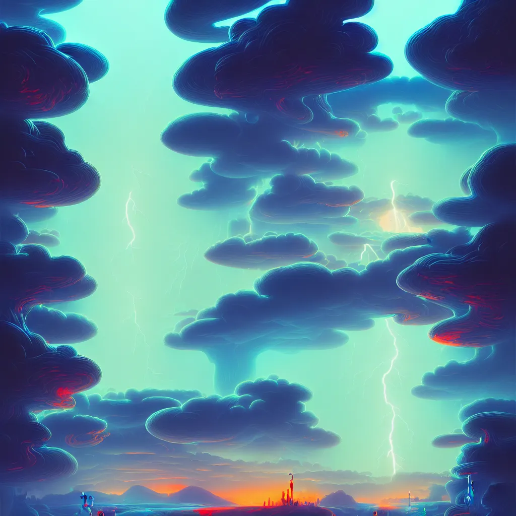 Prompt: illustration of a data-center, connector, firewall, cloud, security, river, trees, thunderstorm, trending on Artstation, painting by Jules Julien, Leslie David and Lisa Frank and Peter Mohrbacher and Alena Aenami and Dave LaChapelle muted colors with minimalism