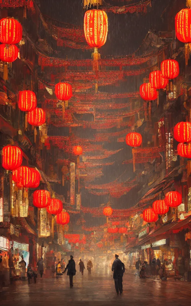 Image similar to epic scenery of a shopping street in the Chinese imperial city, intricate, elegant, volumetric lighting, digital painting, highly detailed, artstation, sharp focus, illustration, concept art, ruan jia, steve mccurry