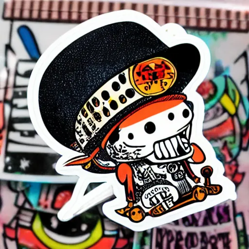 Image similar to die cut sticker, tony chopper wearing a strawhat, splatter paint