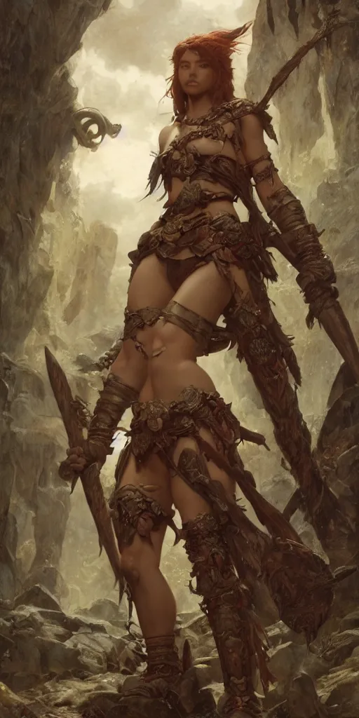 Prompt: a barbarian, beautiful fantasy maiden, dungeons and dragons, masterpiece by edgar maxence and ross tran and michael whelan, gustav dore, 8 k, octane render