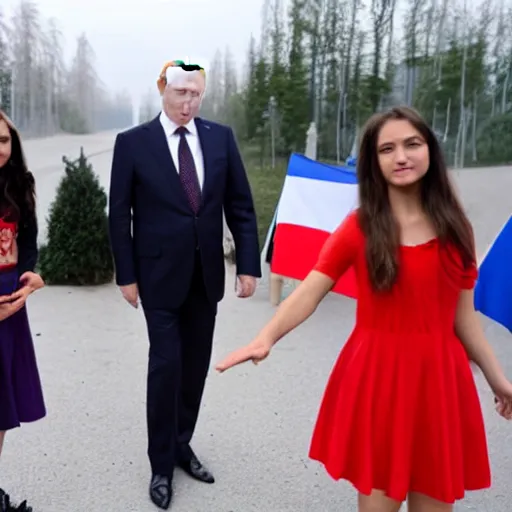 Image similar to putin teams up with a mysterious teenage girls