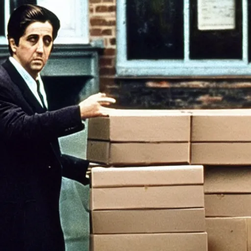 Prompt: Michael Corleone, returns a large parcel to the Post Office,