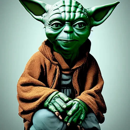 Image similar to yoda sitting on toilett