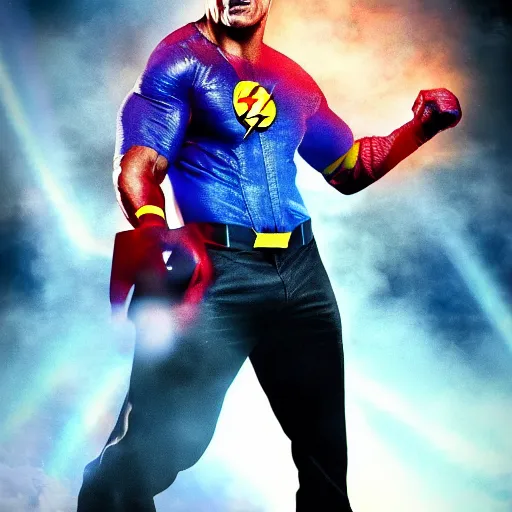 Prompt: The Rock in a The Flash WWE costume