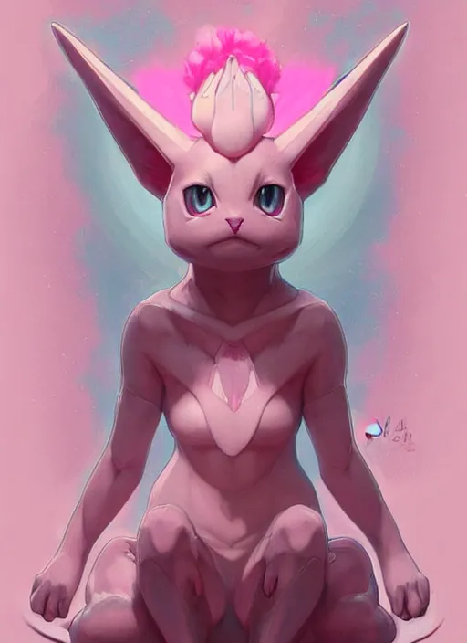 Image similar to pink pokemon cat sad - increasing physical mental perfection, symmetrical! intricate, highly detailed, biblical divine holy perfection!! digital painting, artstation, concept art, smooth, sharp focus, illustration, art by artgerm and greg rutkowski and alphonse mucha