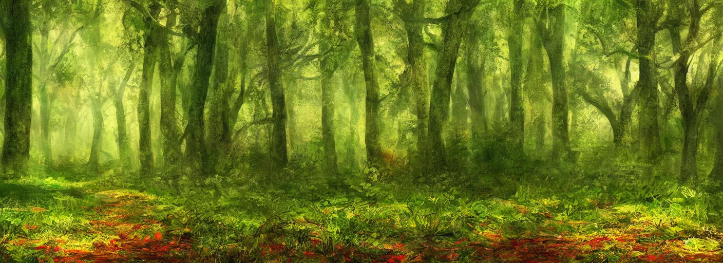 Image similar to a clearing in a forest, digital art, highly detailed, realistic, bright colors, 8 k