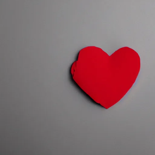 Image similar to 3d render of a red clay heart shape in the middle of a gray sheet of paper, range of pastel colors on the left side