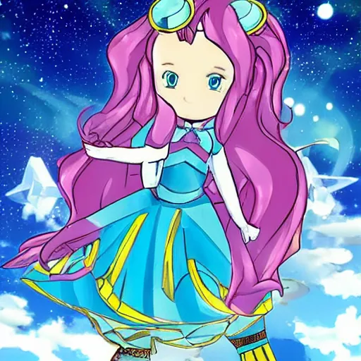 Prompt: atlantean anime magical girl flying with crystal energy rollerskates