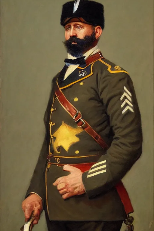 Prompt: full body portrait of the dictator of the memphis grizzlies, 1 8 8 9, in full military garb, oil on canvas by william sidney mount, trending on artstation