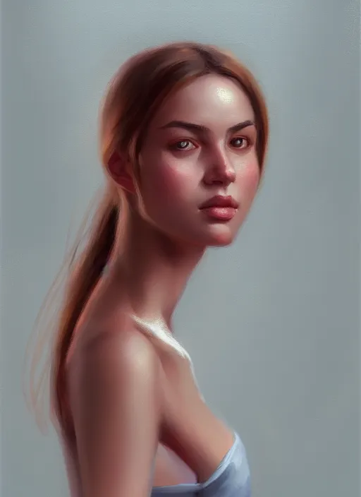 Image similar to portrait of a gorgeous young woman in the style of stefan kostic, artstation, concept art