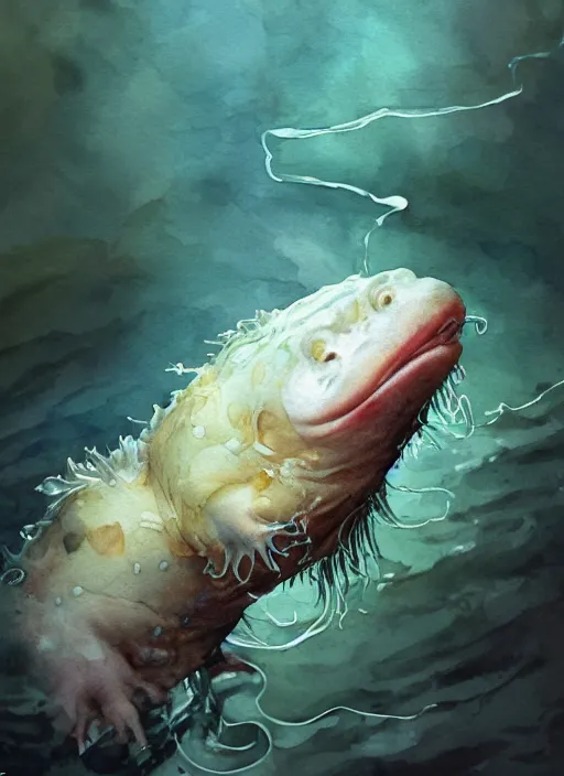 Prompt: portrait, axolotl painting a picture of the ocean, watercolor, dramatic lighting, cinematic, establishing shot, extremely high detail, foto realistic, cinematic lighting, pen and ink, intricate line drawings, by Yoshitaka Amano, Ruan Jia, Kentaro Miura, Artgerm, post processed, concept art, artstation, matte painting, style by eddie mendoza, raphael lacoste, alex ross