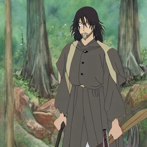 Prompt: aragorn from the anime lord of the rings (1986), studio ghibli