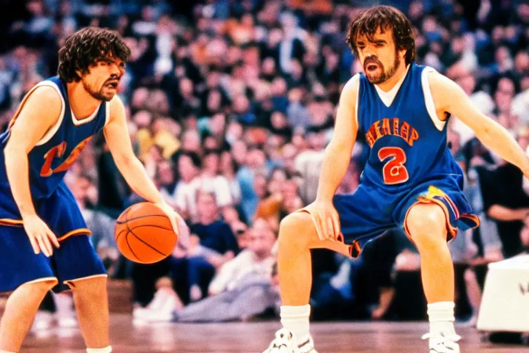 Prompt: peter dinklage playing basketball movie still, from the new slam dunk ernest movie, 8 k, realistic