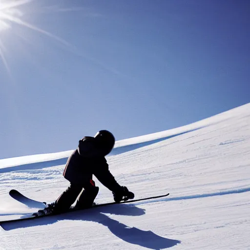 Image similar to a father and son snow skiing, minimalism