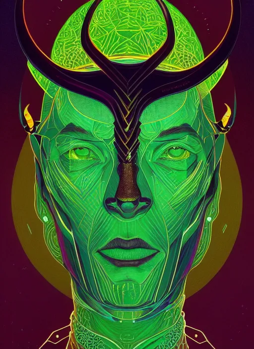 Prompt: symmetry!! stunning portrait of loki, by victo ngai, kilian eng vibrant green colors, dynamic lighting, digital art, winning award masterpiece, fantastically beautiful, illustration, aestheticly inspired by beksinski and dan mumford, upscale with simon stalenhag work, artstation, 8 k