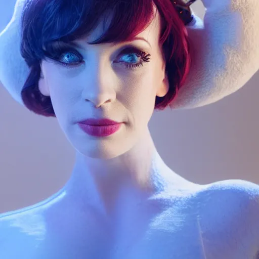 Image similar to beautiful centered Fine art photo portrait of delighted Christina Hendricks as a solarpunk robotic humanoid, white mechanical parts with led lights, photorealistic, white background, highly detailed and intricate, sun lighting, HDR 8k