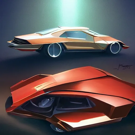 Prompt: redesign a 70's car, elegant, digital painting, concept art, smooth, sharp focus, art style from Wang Ke and Greg Rutkowski and Bruce Kaiser and Scott Robertson and Dmitry Mazurkevich and Doruk Erdem and Jon Sibal, small style cue from Blade Runner and Minority Report and iRobots