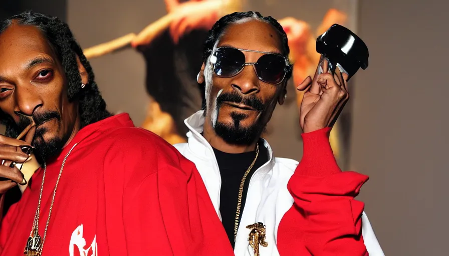 Prompt: Snoop Dogg smokes a big joint with red eyes