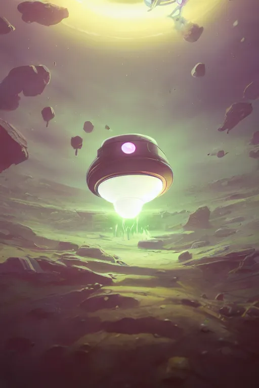 Image similar to a cartoony ufo space souce, in the style of Rayman origins, michael ancel, Ruan Jia and Mandy Jurgens and Greg Rutkowski, trending on Artstation, award winning, unreal engine, octane render W 1024