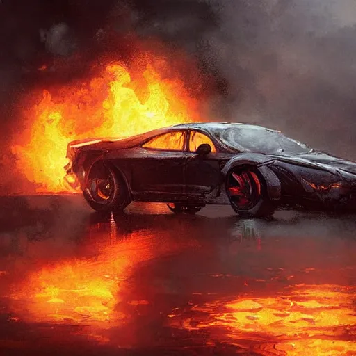 Prompt: a car on fire by greg rutkowski