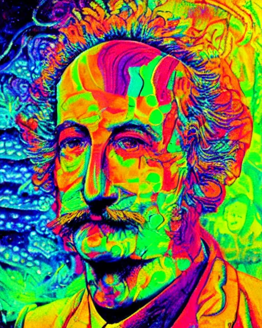 Image similar to a psychedelic portrait of albert hoffman