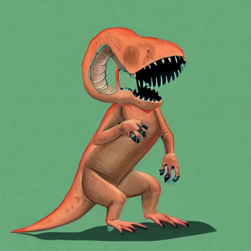 Image similar to paleoart of a t - rex wearing a school uniform by emily willoughby