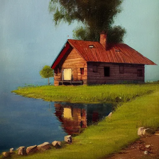Image similar to a house by the lake painted by igor kieryluk