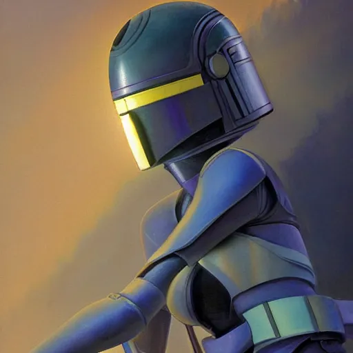 Prompt: Sabine wren concept art painting by Ralph McQuarrie dynamic mood painting