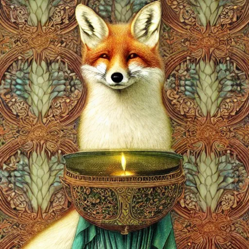 Image similar to hyperrealistic detailed candle fox in baroque painting, lights, art by ernst haeckel, john william godward, hammershøi, alphons mucha, pontormo, ornamental, decorative, art nouveau wallpaper, lights by hopper, pastel deep colours,