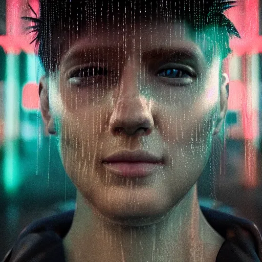 Image similar to human portrait made out of rain, beautiful, neon, epic detail, rendered in octane, unreal engine