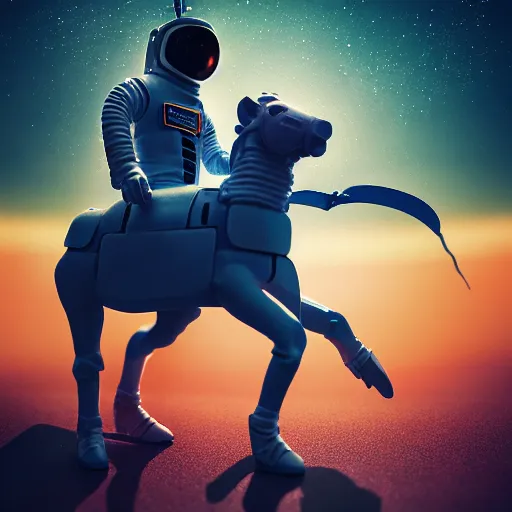 Image similar to photography of anthropomorphic horse men riding on top of an astronaut horse back. from western by hiroyuki okiura and katsuhiro otomo and alejandro hodorovski style with many details by mike winkelmann and vincent di fate in sci - fi style. volumetric natural light photo on dsmc 3 system,