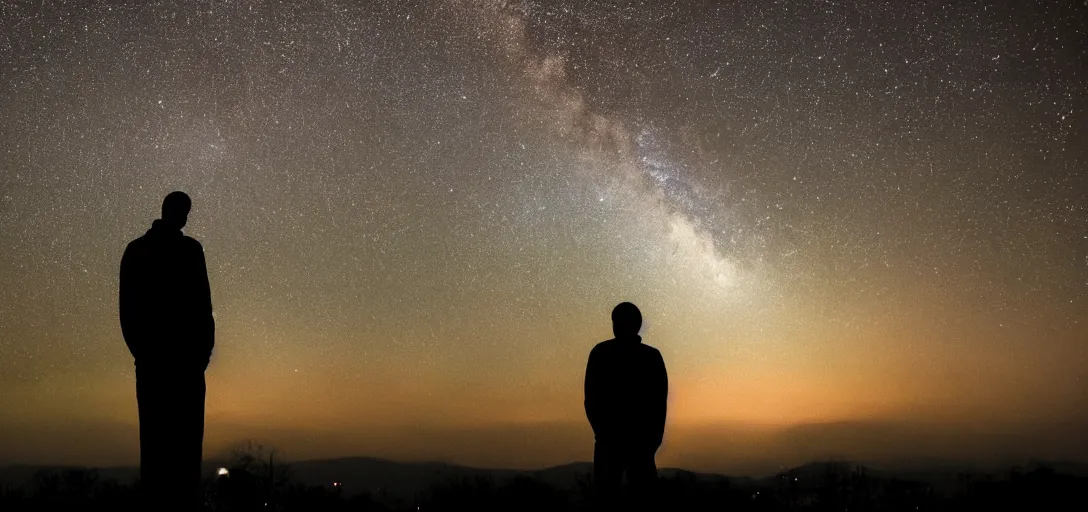 Image similar to silhouette of a man staring into the universe