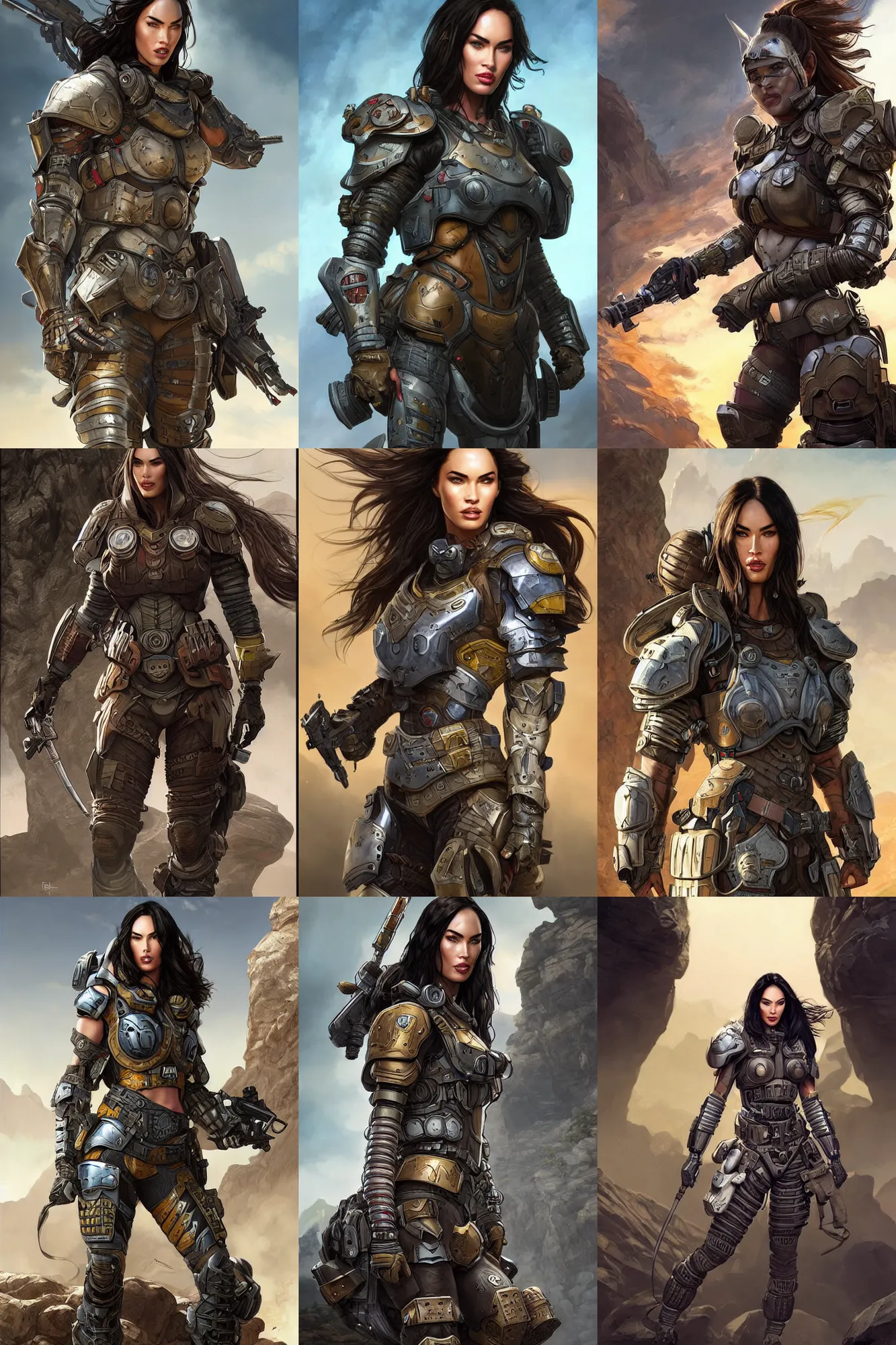 Prompt: Megan Fox in Apex Legends Armor dropping into battle character digital illustration portrait design by, Mark Brooks and Brad Kunkle detailed, gorgeous lighting, wide angle dynamic portrait