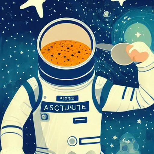 Prompt: astronaut holding soup made of stars and space, digital art, trending on cgsociety, 4 k quality, intricate details