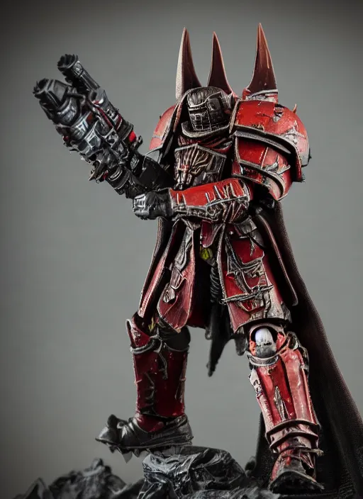 Image similar to 8 0 mm resin detailed miniature of a warhammer 4 0 k sauron, bloody, laser gun, product introduction photos, 4 k, full body,