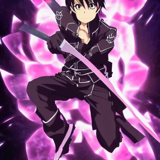 Image similar to Key anime visual of Kirito from Sword Art Online; official media