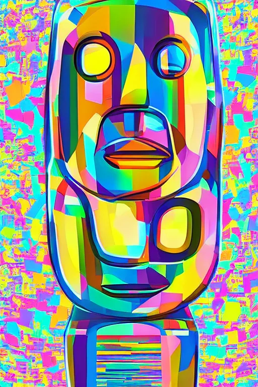 Image similar to abstract moai statue geometric cutout digital illustration cartoon colorful beeple