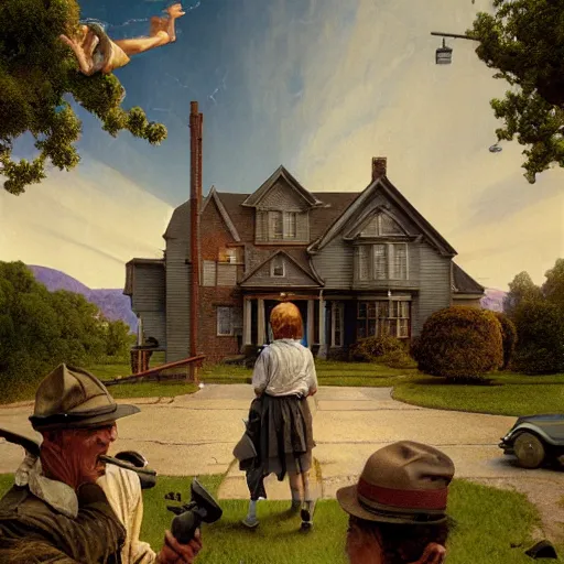 Image similar to high quality high detail matte painting by david mattingly and norman rockwell and nc wyeth, hd, realistic, photorealistic lighting, composition and layout in the style of gregory crewdson, modern supernatural horror.