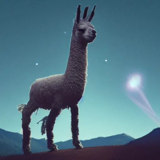 Prompt: a llama being abducted by ufos