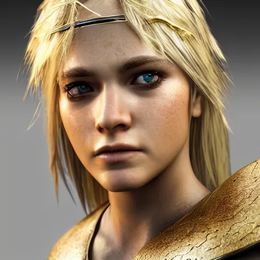 Image similar to A beautiful young blonde warrior ultra realistic octane render, highly detailed