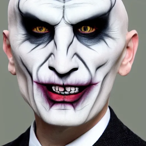 Image similar to voldemort with joker makeup, photorealistic, hd