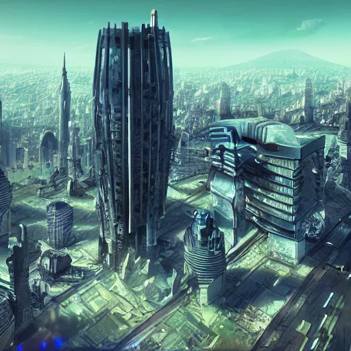 Image similar to highly detailed arcology city in a utopian future, digital art, cinematic shot