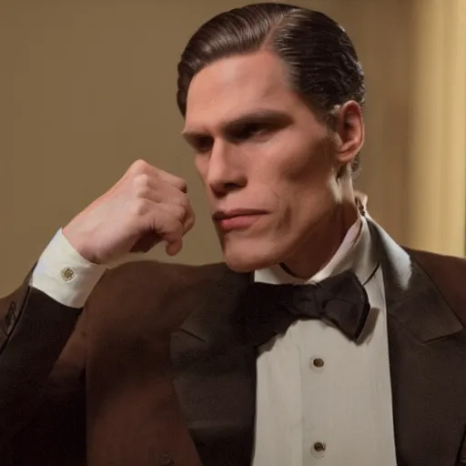 Image similar to Live Action Still of Jerma in The Godfather, real life, hyperrealistic, ultra realistic, realistic, highly detailed, epic, HD quality, 8k resolution, body and headshot, film still