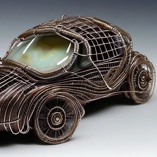 Image similar to Dodge Charge model made of wire and sea agate, highly detailed, intricate, elaborate