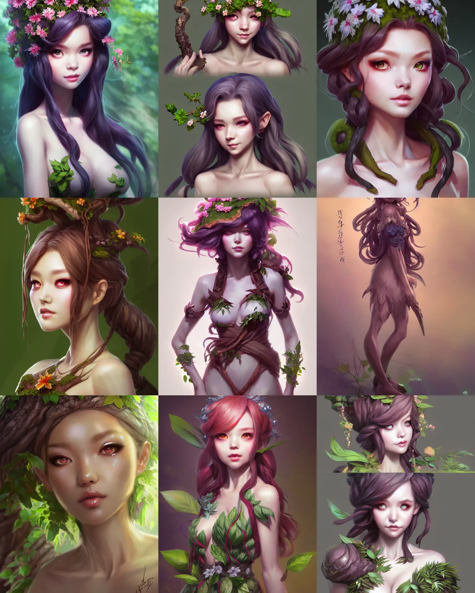 Prompt: character concept art of ssunbiki as a dryad | | foliage clothing, cute - fine - face, pretty face, realistic shaded perfect face, fine details by antilous chao, stanley artgerm lau, wlop, rossdraws, james jean, andrei riabovitchev, and sakimichan, traeding on artstation
