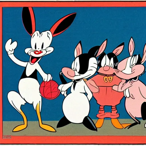 Image similar to bugs bunny, daffy, porky pig, ukiyo - e style,