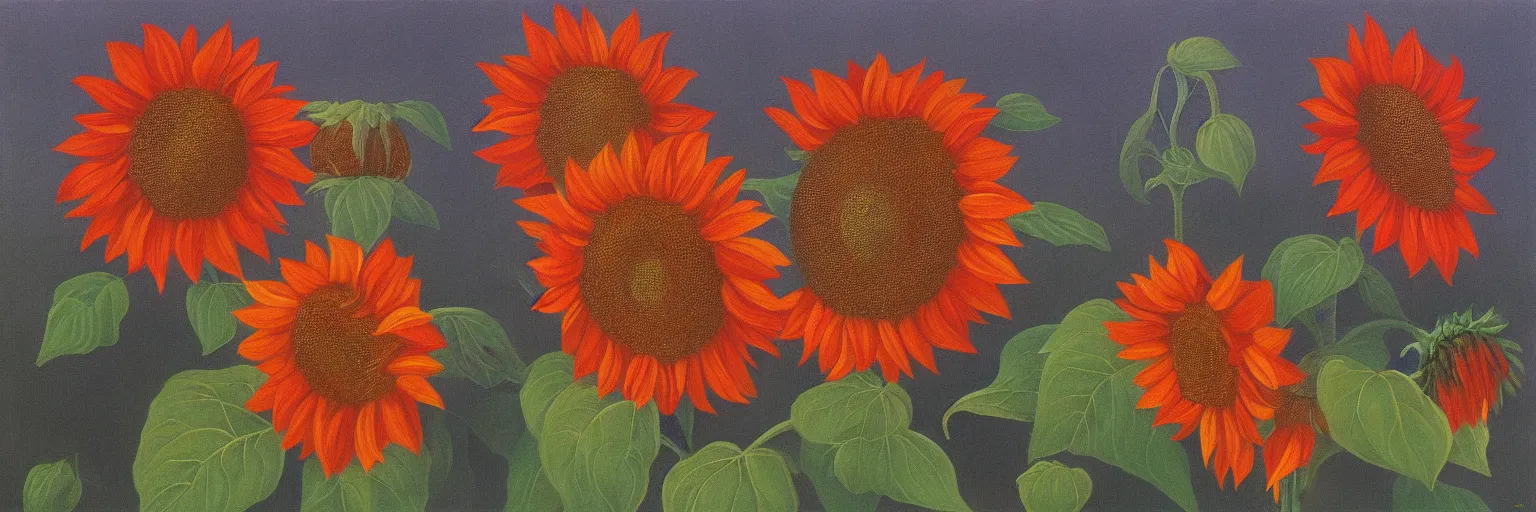 Prompt: red sunflower painting magritte