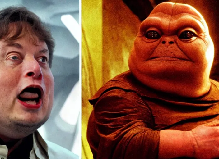 Prompt: elon musk as jabba the hutt, Return of the Jedi, Star Wars, film look