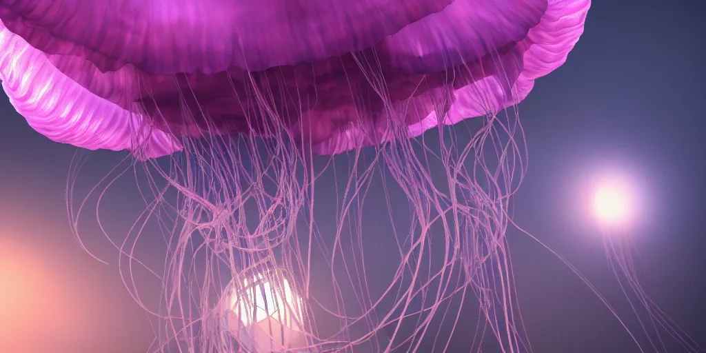 Image similar to jellyfish. this 4 k hd image is trending on artstation, featured on behance, well - rendered, extra crisp, features intricate detail and the style of unreal engine. volumetric lighting