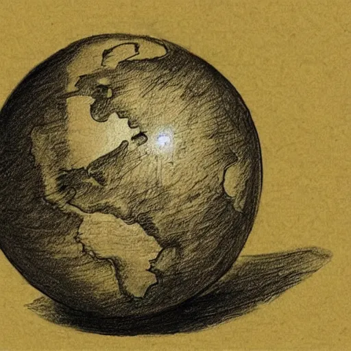 Prompt: earth in a bottle, pencil drawing by leonardo davinci, dynamic lighting